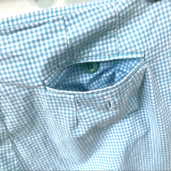 Brooks Stretch Light Blue White Plaid Check Seersucker Cropped Capri Pants - Picture 7 of 11